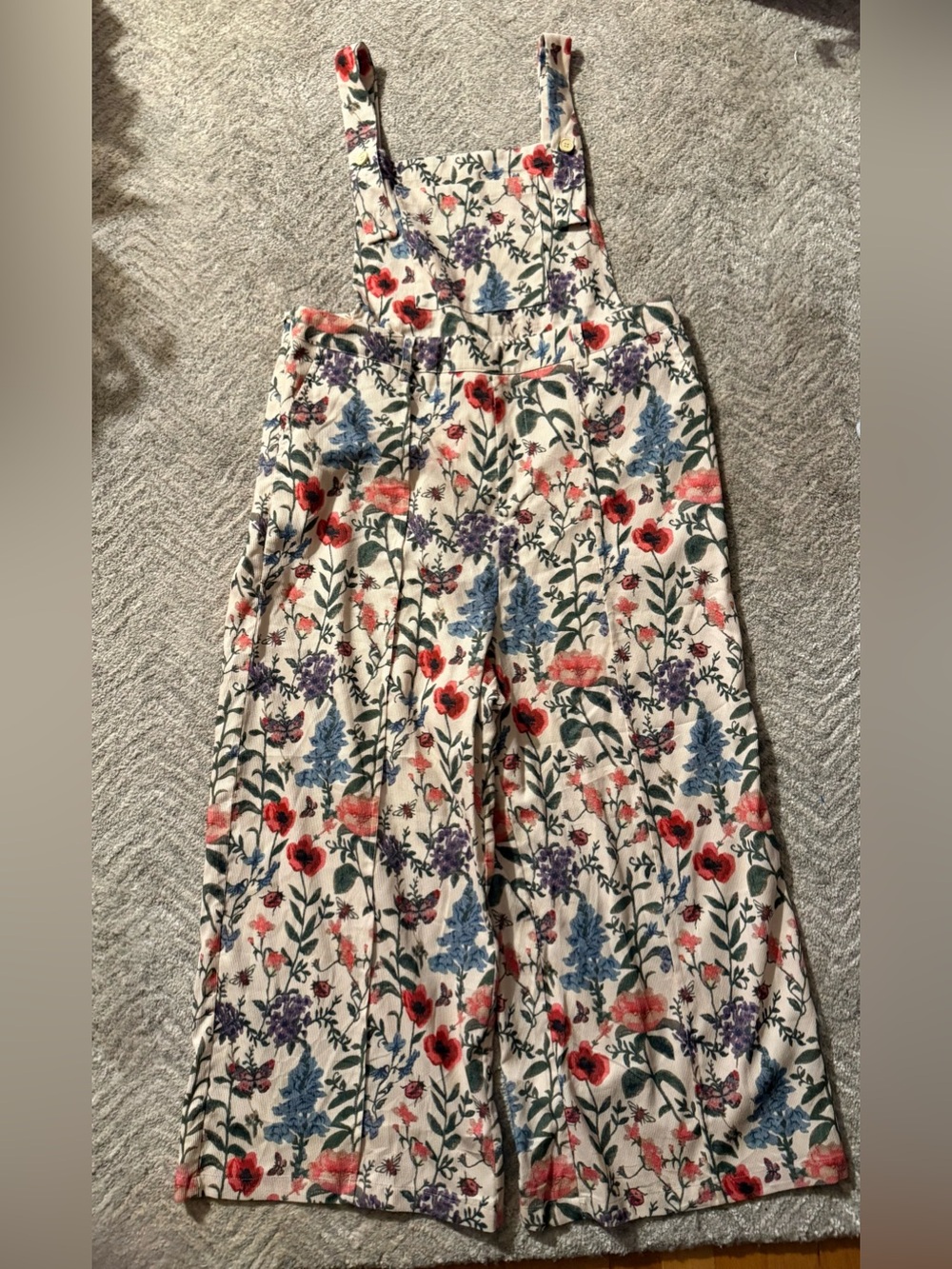 Cider Floral Garden Print Wide-Leg Overalls in Cream with Multicolor Blooms